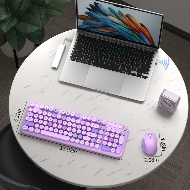 Alt view image 4 of 5 - COVEVA Colorful Wireless Keyboard and Mouse Combo (Purple Colorful)