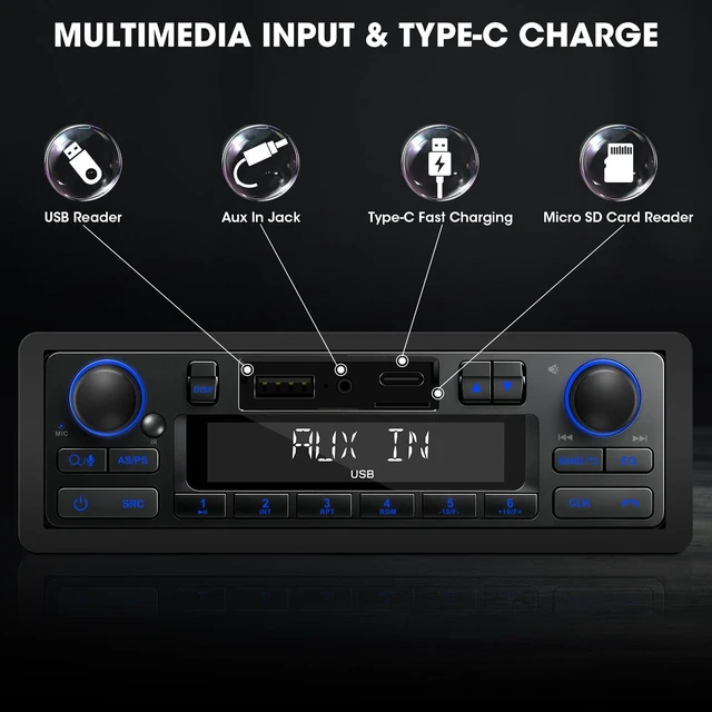 Alt view image 4 of 5 - Single Din Retro Bluetooth Radio: European Style Stereo for Classic Cars