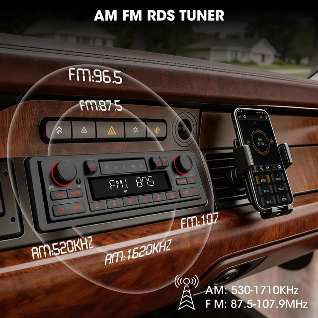 Alt view image 5 of 5 - Single Din Retro Bluetooth Radio: European Style Stereo for Classic Cars