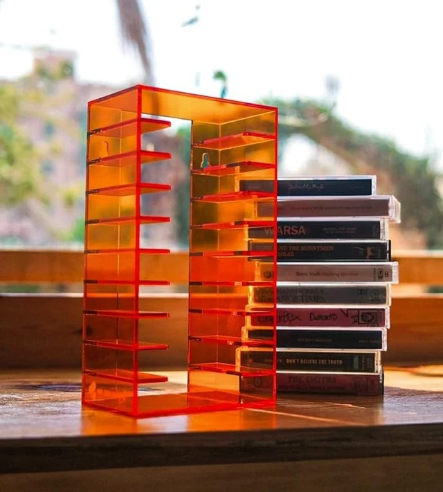 Alt view image 3 of 3 - We Are Rewind RACK-001-O1 Acrylic Cassette Tape Storage Rack Holds 10 Tapes