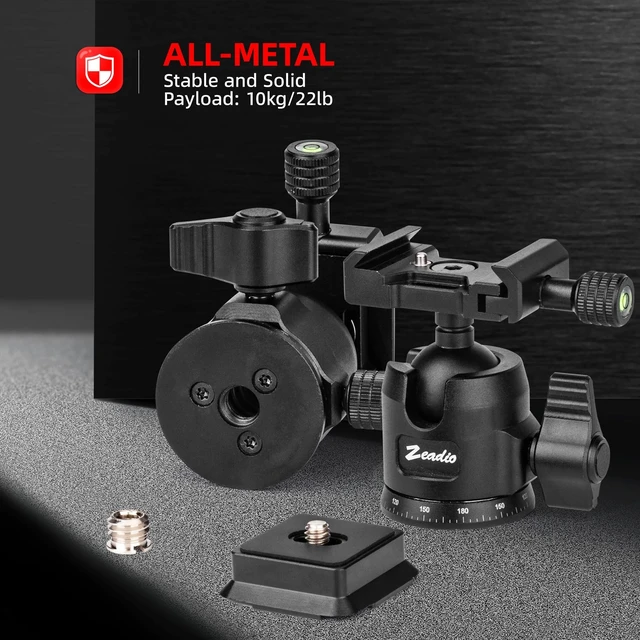 Alt view image 2 of 5 - Zeadio All Metal Mini Ball Head, 360 Panoramic Tripod Head with Arca Swiss Quick Release Plate, 10kg/22lb Max Load Camera Mount Head for Tripods, Monopods, Sliders, Phone Holders & Action Cameras etc