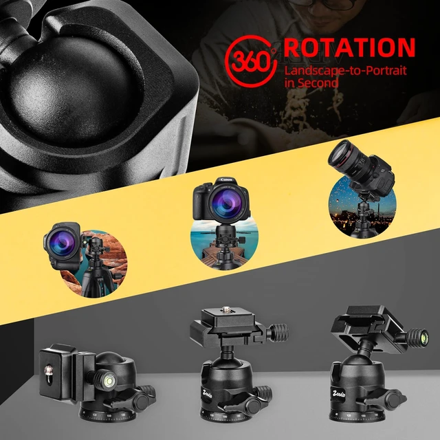 Alt view image 4 of 5 - Zeadio All Metal Mini Ball Head, 360 Panoramic Tripod Head with Arca Swiss Quick Release Plate, 10kg/22lb Max Load Camera Mount Head for Tripods, Monopods, Sliders, Phone Holders & Action Cameras etc