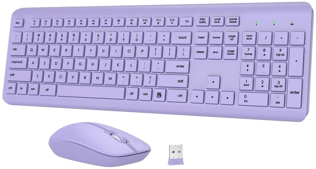 Main image of Wireless Keyboard and Mouse Combo, Full-Size Silent Ergonomic Keyboard and Optical Mouse, Long Battery Life, 2.4GHz Lag-Free Cordless Mice Keyboard for Computer, Mac, Laptop, PC, Windows(Purple