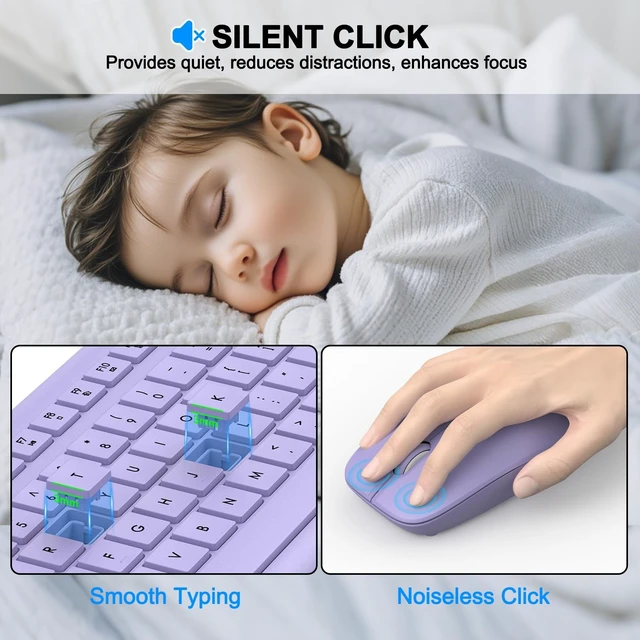 Alt view image 3 of 5 - Wireless Keyboard and Mouse Combo, Full-Size Silent Ergonomic Keyboard and Optical Mouse, Long Battery Life, 2.4GHz Lag-Free Cordless Mice Keyboard for Computer, Mac, Laptop, PC, Windows(Purple