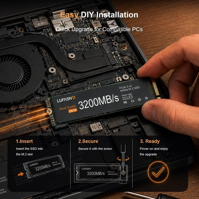 Alt view image 5 of 5 - Lufasnd 1TB M.2 NVMe SSD 2280, PCIe Gen3 x4 Internal Solid State Drive, Up to 3200MB/s, 3D NAND TLC with SLC Cache, High-Speed Storage Upgrade for Laptop & Desktop PC