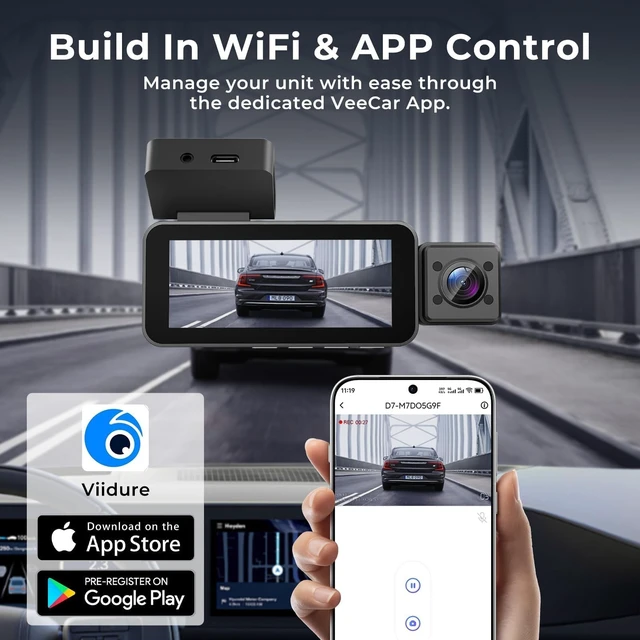 Alt view image 5 of 5 - Dash Cam Front and Rear, 4K+2.5K+1080P with 170 Fisheye Lens, Full HD Dash Camera for Cars, 5GHz WiFi, IR Night Vision, WDR, 64GB Card Included (3-Channel)