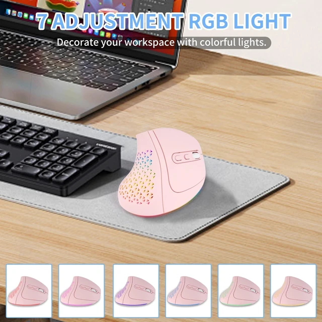 Alt view image 3 of 5 - Ergonomic Vertical Mouse,Bluetooth Wireless Mouse 7 RGB Backlit Rechargeable Mice Connect 3 Devices(BT5.0/3.0/2.4G),Silent 3200DPI Comfort Reduced Wrist Strain for Large Hands iPad Mac Windows(