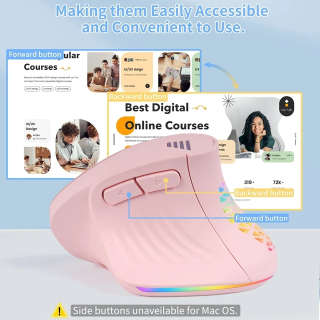 Alt view image 4 of 5 - Ergonomic Vertical Mouse,Bluetooth Wireless Mouse 7 RGB Backlit Rechargeable Mice Connect 3 Devices(BT5.0/3.0/2.4G),Silent 3200DPI Comfort Reduced Wrist Strain for Large Hands iPad Mac Windows(
