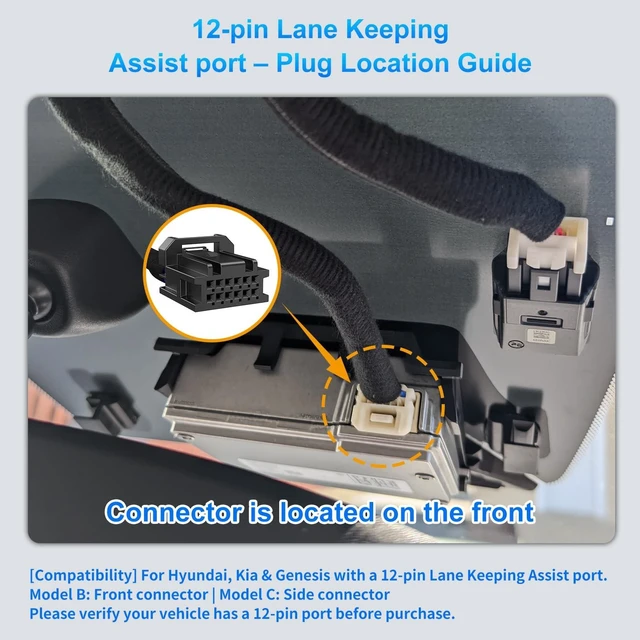 Alt view image 3 of 5 - DashCam Power Adapter for Hyundai, Kia & Genesis with 12-Pin Lane Keeping Assist Port (Model B) Hidden Cable Kit for GPS Radar Mirror Camera, Plug & Play,Connector Located on the Front of the Module