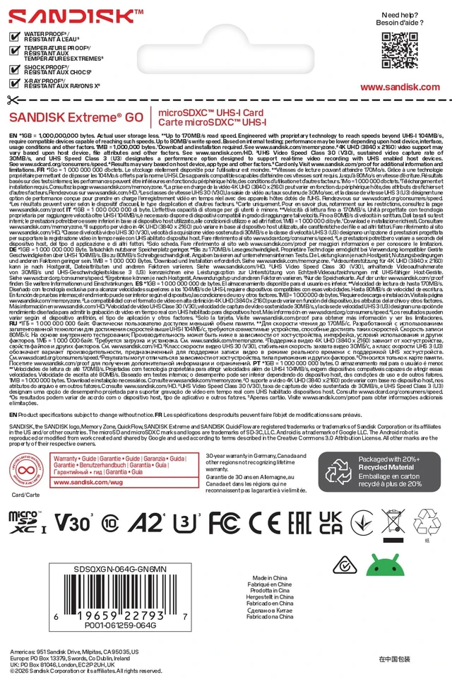 Alt view image 4 of 4 - SanDisk 64 GB Class 10/UHS-I (U3) V30 microSDXC