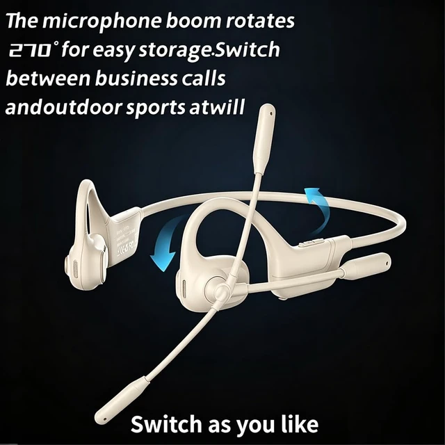 Alt view image 3 of 5 - AYI Open Ear Air Conduction Bluetooth Headphone Dual Mic Rotatable Boom Mic Active Noise Cancellation IPX5 Waterproof Bluetooth 5.4 Pain-Free Design for Sports Office Work-White