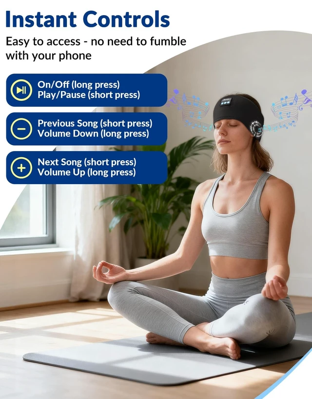 Alt view image 5 of 5 - Mixiba Adjustable Sleeping Headphones 2PCS Hook-and-Loop Bluetooth Headband