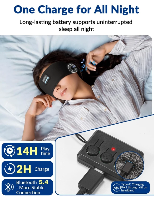 Alt view image 3 of 5 - Mixiba Adjustable Sleeping Headphones 2PCS Hook-and-Loop Bluetooth Headband