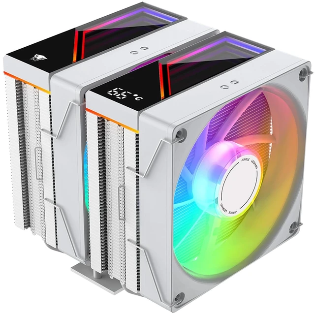 Main image of Jungle Leopard KF620-DGT CPU Air Cooler, Dual ARGB PWM Fans, 6 Heat Pipes, Digital Display Top Cover - High-Performance Cooling for AMD:AM4 AM5/Intel LGA 1700/115X/1200/1366/1851 PC Cooler(White