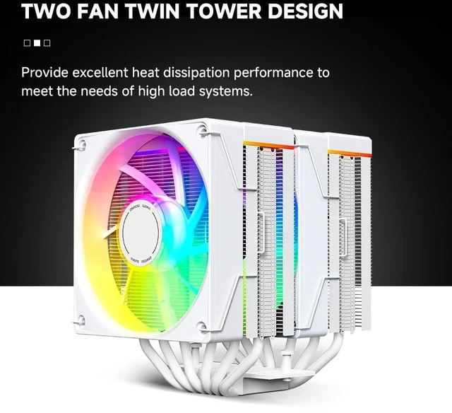 Alt view image 3 of 5 - Jungle Leopard KF620-DGT CPU Air Cooler, Dual ARGB PWM Fans, 6 Heat Pipes, Digital Display Top Cover - High-Performance Cooling for AMD:AM4 AM5/Intel LGA 1700/115X/1200/1366/1851 PC Cooler(White