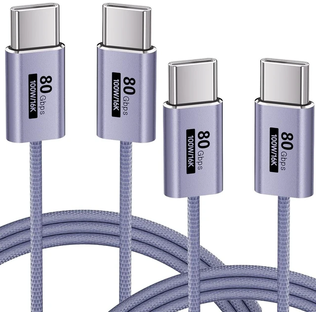 Main image of KMMXXCPMPurple,3.3FT USBC Cable,80Gbps Data Transfer Compatible with Thunderbolt 5/4/3,Slim Connector,Flexible Type C 100W Fast Charging,16K/8K/4K Video for Monitor,MacBook,iPhone 17/16 Pack of 2