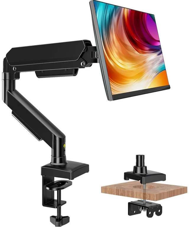 Main image of Single Monitor Mount, Gas Spring Arm for 17-32 inch Screens Adjustable Monitor Stand, Vesa Mount Stand with Clamp and Grommet Aluminum Base - Fits 4.4 to 22lbs LCD Computer Monitors HD09B-001