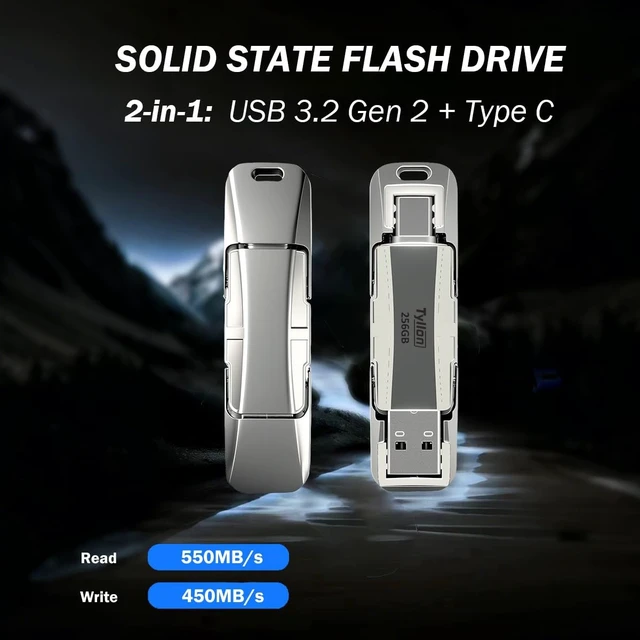 Alt view image 2 of 5 - 256GB Solid State Flash Drive, Up to 550MB/s High Speed USB 3.2 Gen 2 Thumb Drive, USB C & USB A Dual USB Drive, External SSD Storage for iPhone 17/16/15, Android, MacBook, Laptop, PC, iPad and More