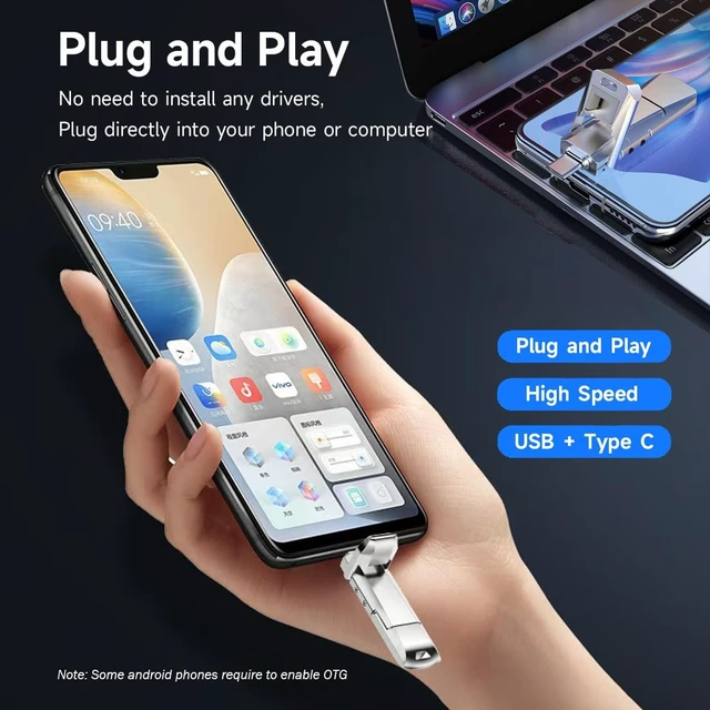 Alt view image 4 of 5 - 256GB Solid State Flash Drive, Up to 550MB/s High Speed USB 3.2 Gen 2 Thumb Drive, USB C & USB A Dual USB Drive, External SSD Storage for iPhone 17/16/15, Android, MacBook, Laptop, PC, iPad and More