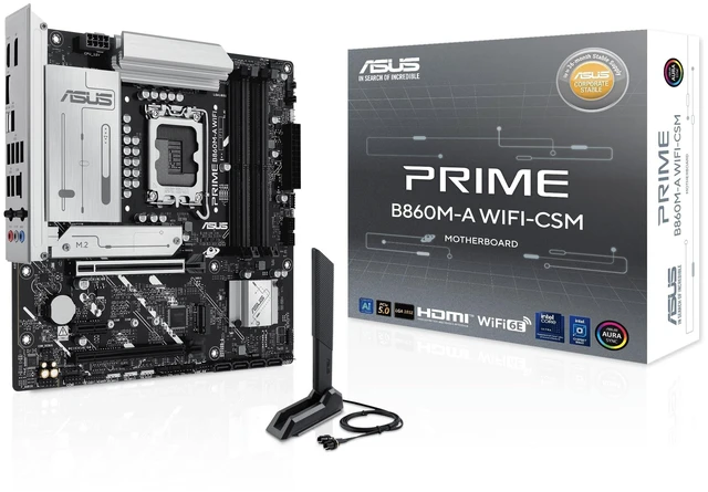 Main image of ASUS Prime B860M-A WiFi-CSM Offers DDR5, PCIe 5.0, Two M.2 Slots, Wi-Fi 6E, 2.5Gb Ethernet, USB Type-C, DisplayPort, HDMI, and M.2 heatsink for Optimal Performance