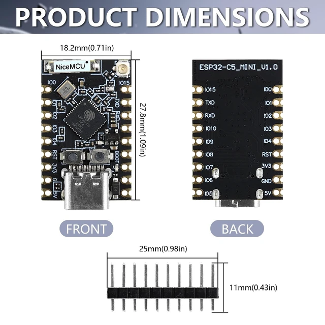 Alt view image 2 of 5 - 3PCS ESP32 C5 Mini Development Board with 240MHz Single Core Processor 4MB Flash Type-C Port 18Pin GPIO for Arduino