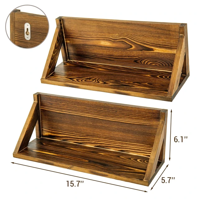 Alt view image 5 of 5 - MyGift Set of 2 Solid Wood Wall-Mounted CD Storage Racks Rustic Space-Saving Floating Media Display Shelves for 72 CDs, Home Decor Organizer