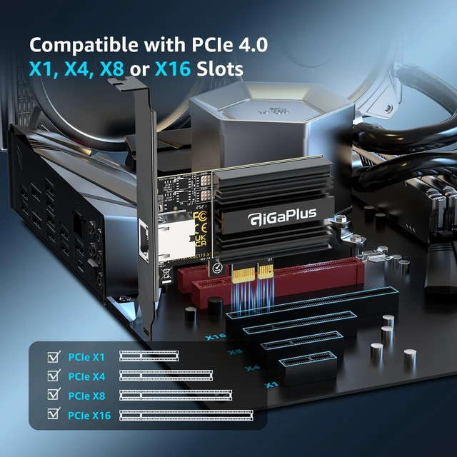 Alt view image 2 of 5 - 10Gbe PCI-e4.0 X1 Network Card, Marvell AQC113 Controller, 10G Base-T RJ45 Port NIC, GiGaPlus 100/1000/2500/10000Mbps Ethernet Card, 10Gb Ethernet Adapter Support Windows10/11/Windows Server/Linux