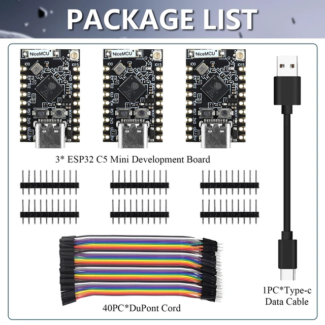 Alt view image 5 of 5 - 3PCS ESP32 C5 Mini Development Board with 240MHz Single Core Processor 4MB Flash Type-C Port 18Pin GPIO for Arduino