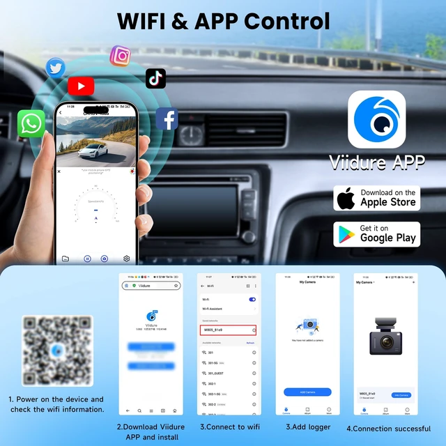 Alt view image 5 of 5 - Hodozzy 4K Dash Cam Front and Rear, Mini Car Camera WiFi Hidden Dash Camera