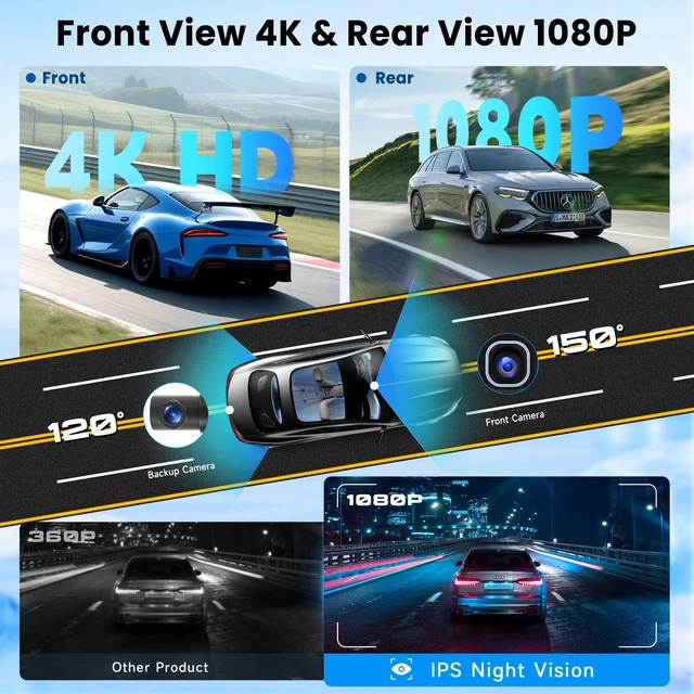 Alt view image 2 of 5 - Hodozzy 4K Dash Cam Front and Rear, Mini Car Camera WiFi Hidden Dash Camera