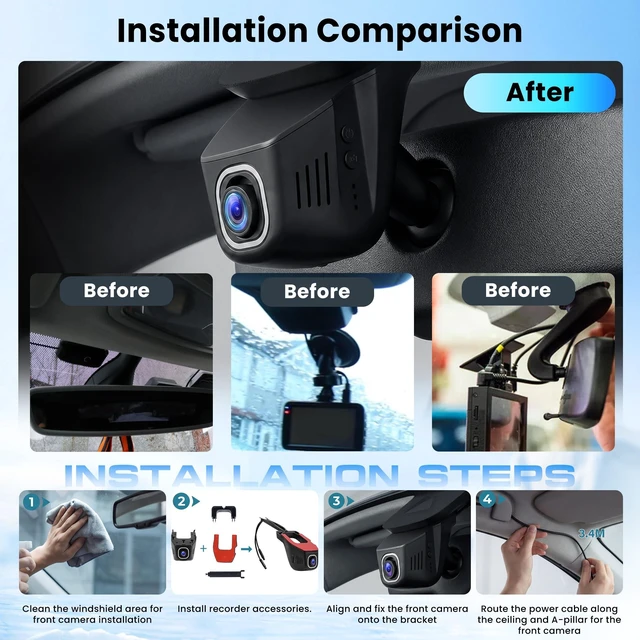 Alt view image 3 of 5 - Hodozzy 4K Dash Cam Front and Rear, Mini Car Camera WiFi Hidden Dash Camera