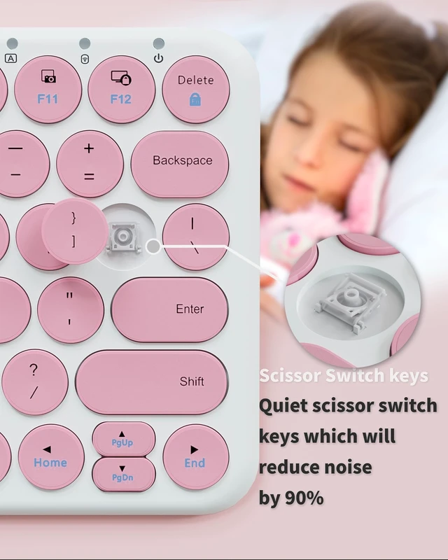 Alt view image 3 of 5 - Cloud-W Mini Bluetooth Keyboard, Low Profile Quiet Keys (Pink White)