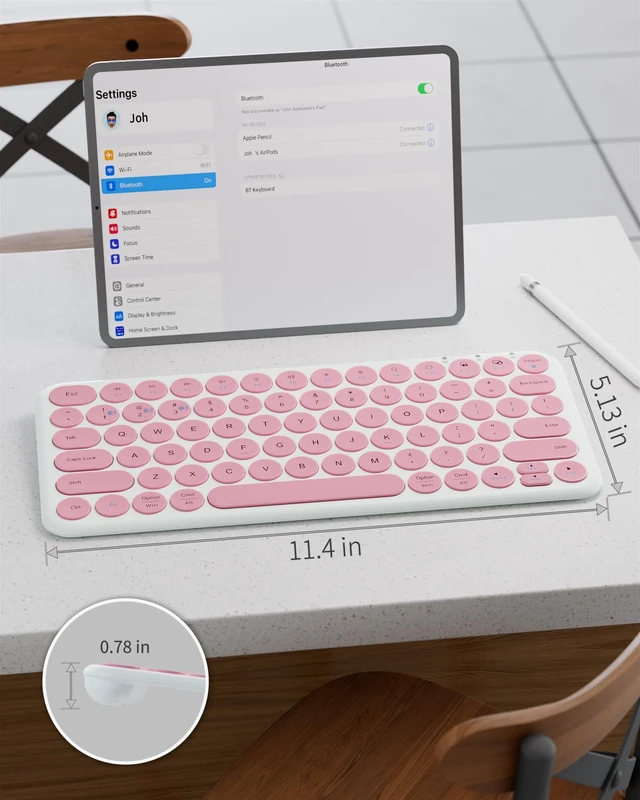 Alt view image 5 of 5 - Cloud-W Mini Bluetooth Keyboard, Low Profile Quiet Keys (Pink White)