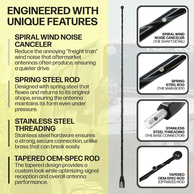 Alt view image 2 of 5 - 31 Inch Black Antenna fits Ford F-150, F-250, F-350, F-450, F-550, F-600, F-650 ^^ Dodge Ram 1500, 2500, 3500 - USA Stainless Steel Threading