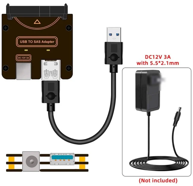 Alt view image 4 of 5 - JSER USB 3.0 5Gbps Host to SFF-8482 SAS 29Pin Hard Disk Drive Raid Adapter with Chipset and Power Port Compatible withLaptop (Not Include 12V/3A Power Supply)
