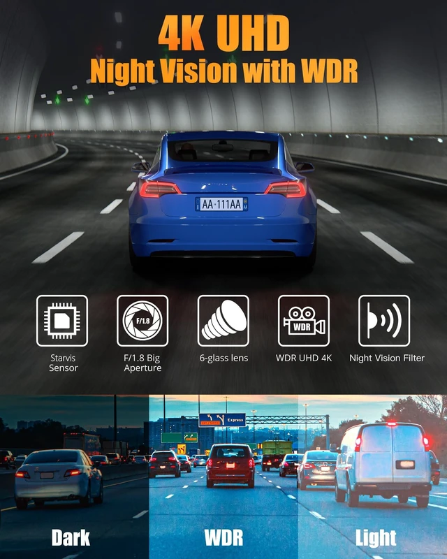 Alt view image 4 of 5 - Dash Camera for Cars, 4K+1080P Dash Cam Front and Rear with 5G WiFi