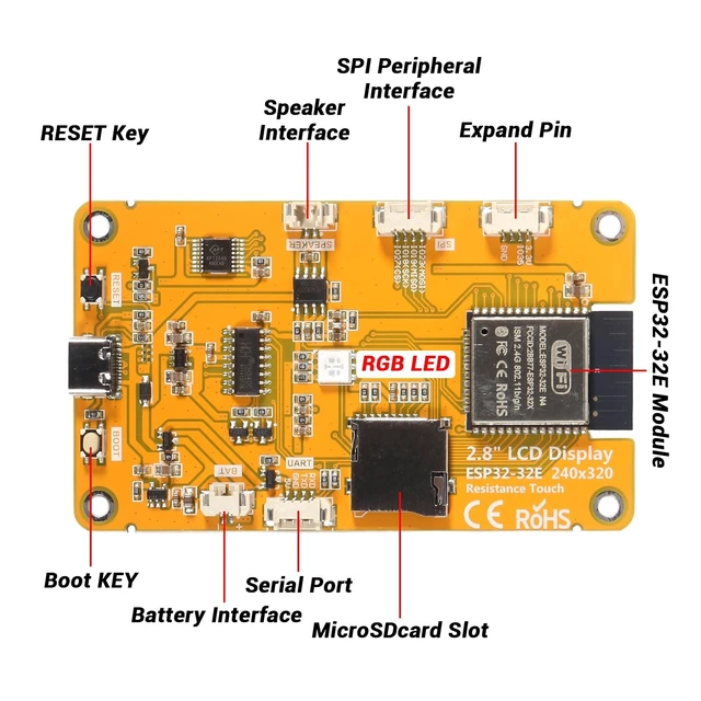 Alt view image 3 of 5 - XIITIA 2pcs 2.8'' ESP32 Display Resistive Touch Screen with WiFi+BT, ILI9341 Driver 240x320 TFT LCD Screen Module for Arduino
