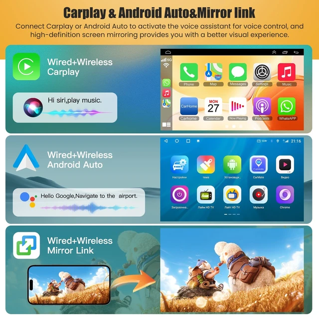 Alt view image 3 of 5 - (8Core + 64GB) Car Radio Stereo for Dodge RAM(2002-2006),for Jeep Wrangler (2003-2006),Jeep Grand Cherokee (1999-2004),9 Inch QLED Touch Screen with Wireless Carplay&Android Auto&Mirrolink