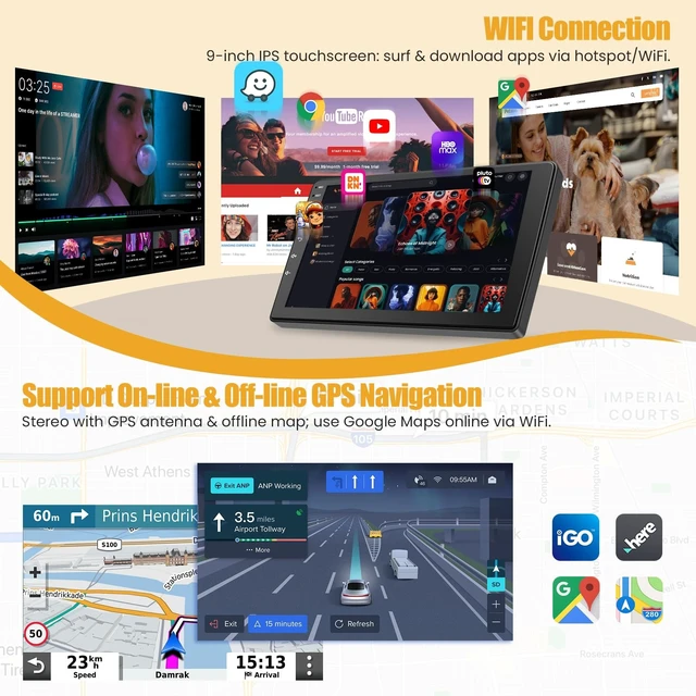 Alt view image 4 of 5 - (8Core + 64GB) Car Radio Stereo for Dodge RAM(2002-2006),for Jeep Wrangler (2003-2006),Jeep Grand Cherokee (1999-2004),9 Inch QLED Touch Screen with Wireless Carplay&Android Auto&Mirrolink