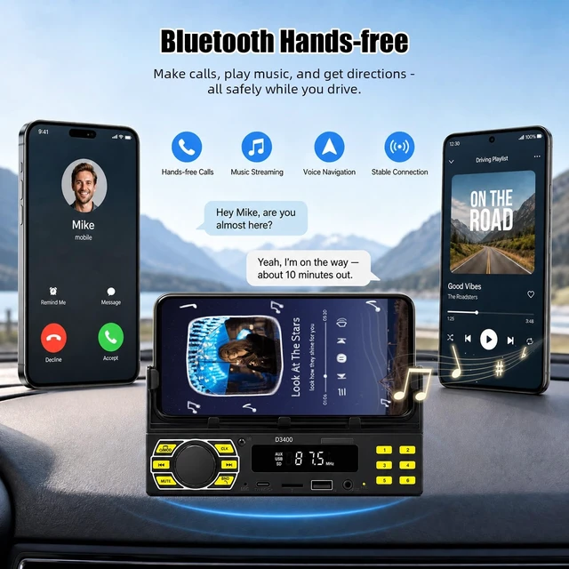 Alt view image 3 of 5 - Single DIN Car Stereo Bluetooth Car Radio with FM/MP3/AUX USB Colorful Lights MP3 Player with Mobile Phone Holder Find a Car