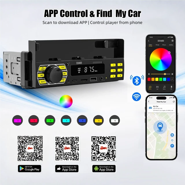 Alt view image 5 of 5 - Single DIN Car Stereo Bluetooth Car Radio with FM/MP3/AUX USB Colorful Lights MP3 Player with Mobile Phone Holder Find a Car