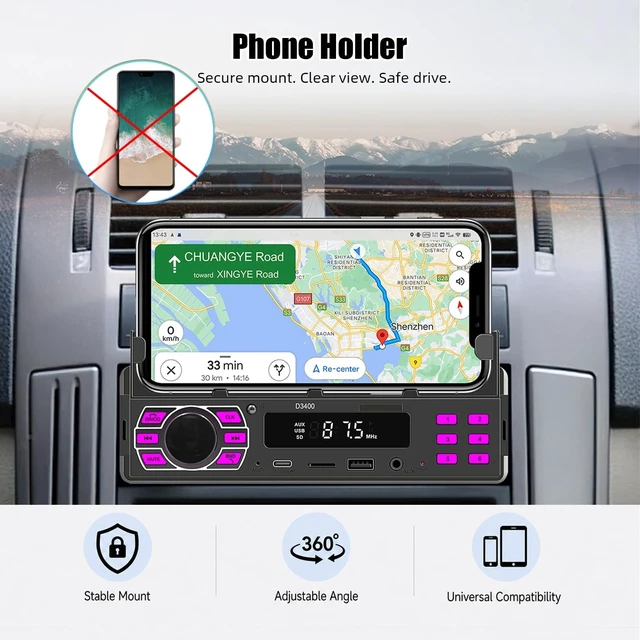 Alt view image 4 of 5 - Single DIN Car Stereo Bluetooth Car Radio with FM/MP3/AUX USB Colorful Lights MP3 Player with Mobile Phone Holder Find a Car