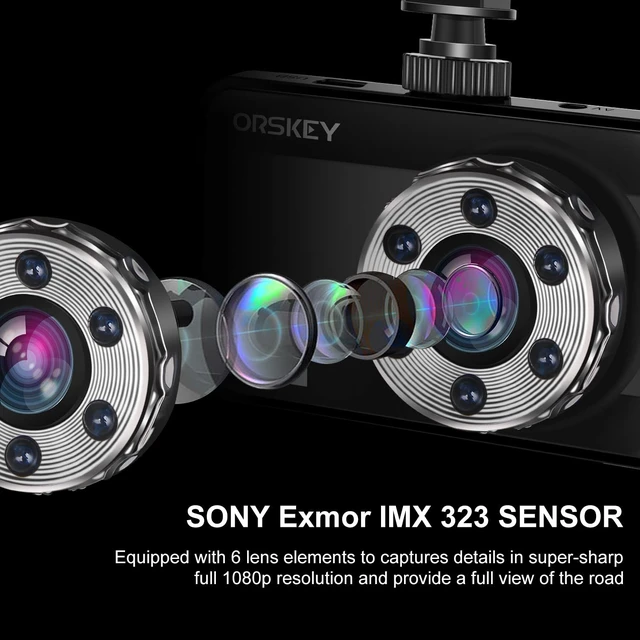 Alt view image 2 of 5 - ORSKEY Dash Cam Front and Rear 1080P Full HD Dual Dash Camera in Car Camera Dashboard Camera Dashcam for Cars 170 Wide Angle with 3.0" LCD Display Night Vision and G-Sensor