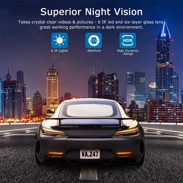 Alt view image 3 of 5 - ORSKEY Dash Cam Front and Rear 1080P Full HD Dual Dash Camera in Car Camera Dashboard Camera Dashcam for Cars 170 Wide Angle with 3.0" LCD Display Night Vision and G-Sensor