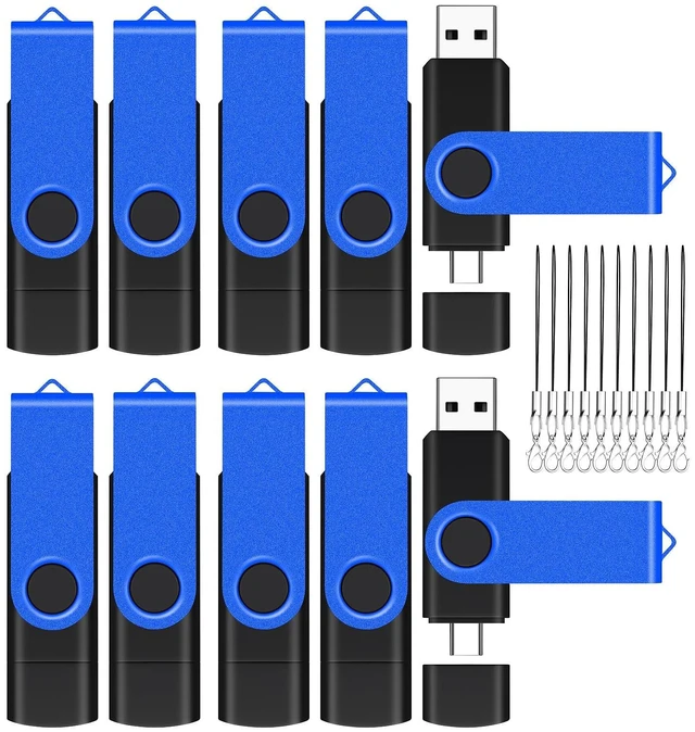 Main image of 32GB 10-Pack 2-in-1 Flash Drive EASTBULL OTG USB 2.0 Type-C Drive Blue