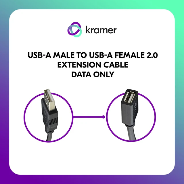 Alt view image 2 of 5 - Kramer USB 2.0 Active Extension Cable CA-UAM/UAF-25, USB-A Male to Female, 25 ft, Data Only