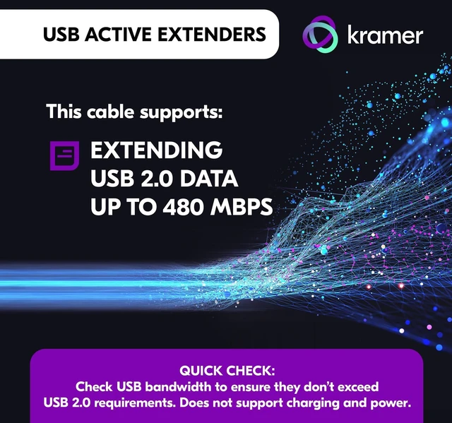 Alt view image 4 of 5 - Kramer USB 2.0 Active Extension Cable CA-UAM/UAF-25, USB-A Male to Female, 25 ft, Data Only