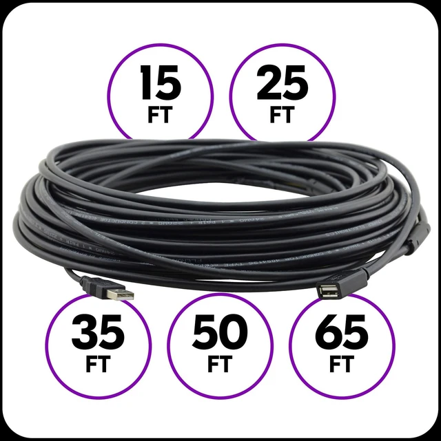 Alt view image 3 of 5 - Kramer USB 2.0 Active Extension Cable CA-UAM/UAF-25, USB-A Male to Female, 25 ft, Data Only