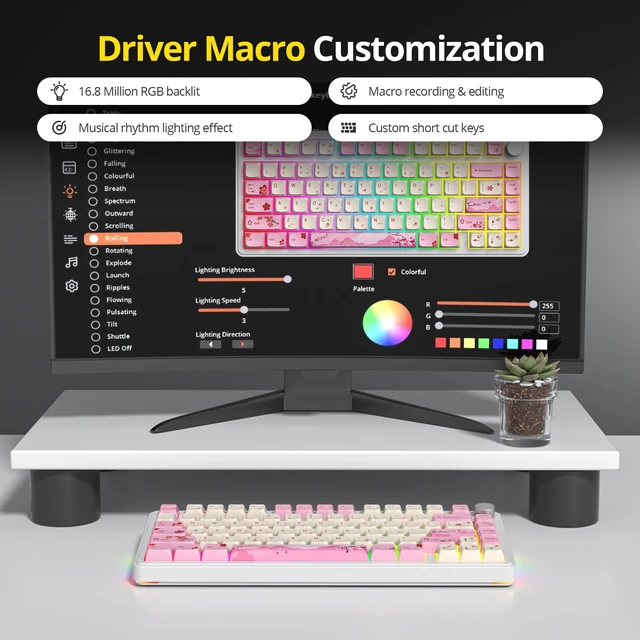 Alt view image 4 of 5 - surmen 75% Pink Wireless Mechanical Keyboard Tri-Mode for PC/Laptop (Ying)