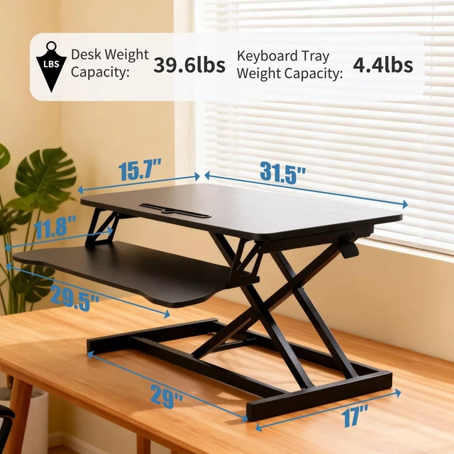 Alt view image 2 of 5 - Standing Desk Converter, Height Adjustable, Dual Monitor with Keyboard Tray